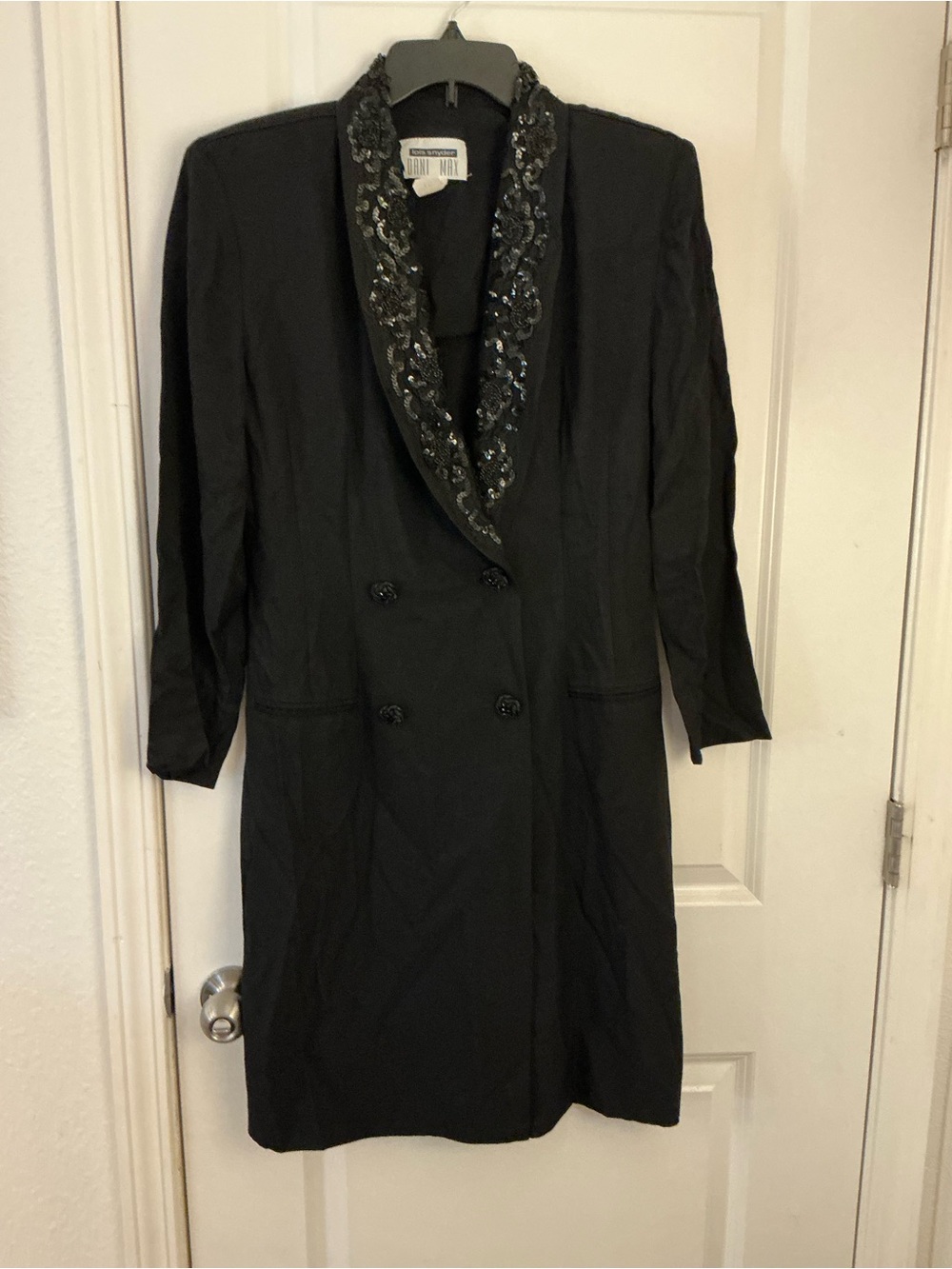 Lois Snyder Dani Max Vintage Black Sequin Tuxedo Blazer Double Breasted 12